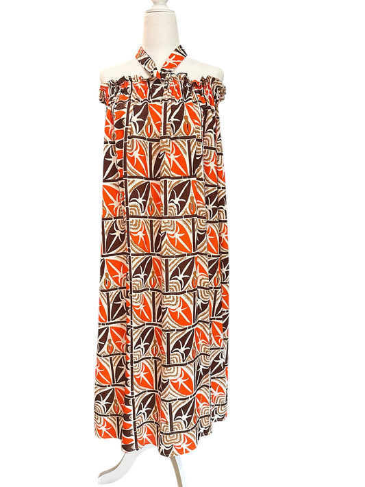 vintage hawaiian print rayon fabric made into a kikepa halter style dress.  one of a kind.